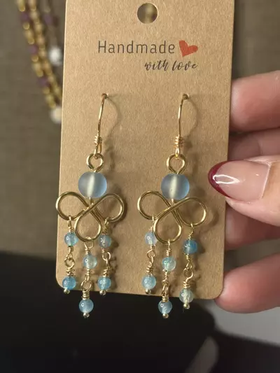 plant/Blue crackle agate and blue glass chandelier earrings-0-thumbnail