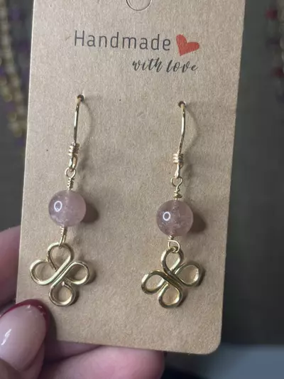 plant/Strawberry quartz earrings-0-thumbnail