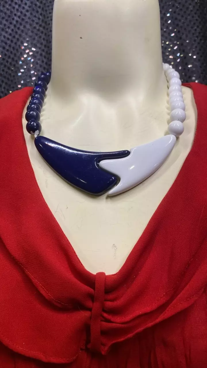 plant/VN 764 vintage, two-tone, navy, and white necklace-0