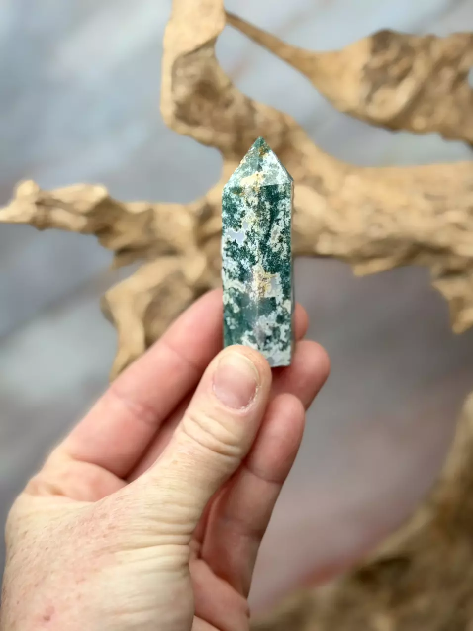 plant/moss agate tower (approx 2.5”)-0