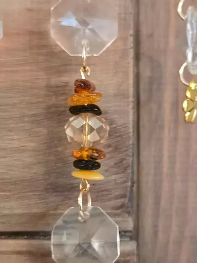 plant/Gold Hamsa Hand Suncatcher/Wall Hanging with Amber-2-thumbnail