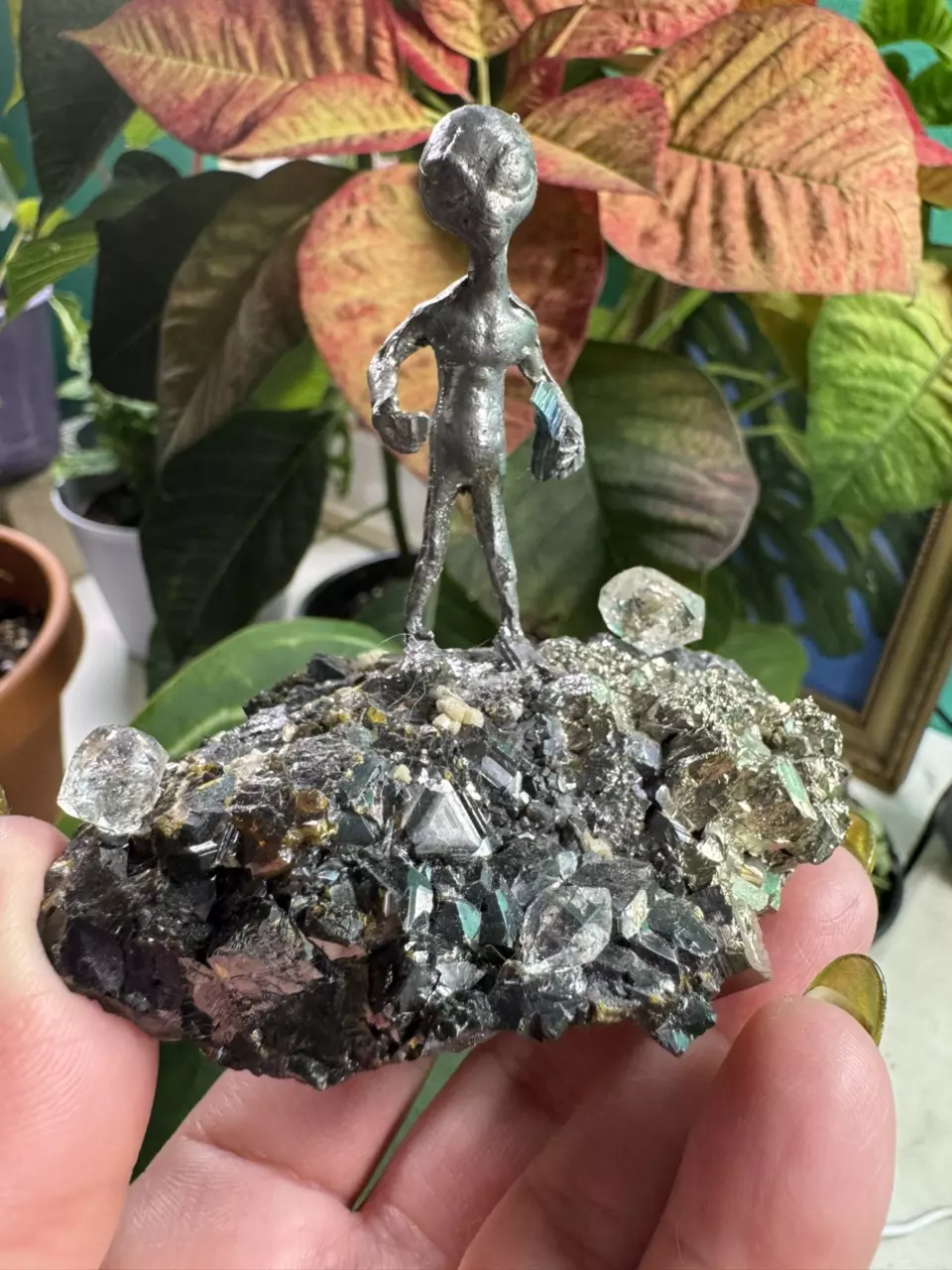 plant/Alien on RARE Pyrite and Galena with Petroleum Quartz Gems - One-of-a-kind-0