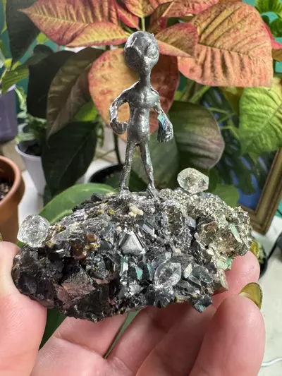plant/Alien on RARE Pyrite and Galena with Petroleum Quartz Gems - One-of-a-kind-0-thumbnail
