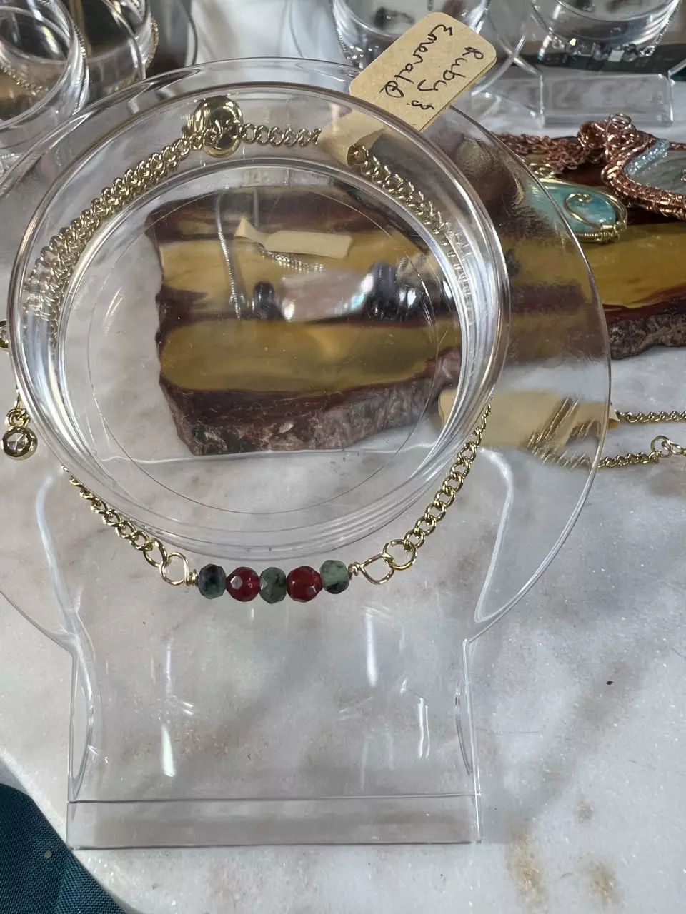 plant/Emerald and ruby gold tone adjustable bracelet-0