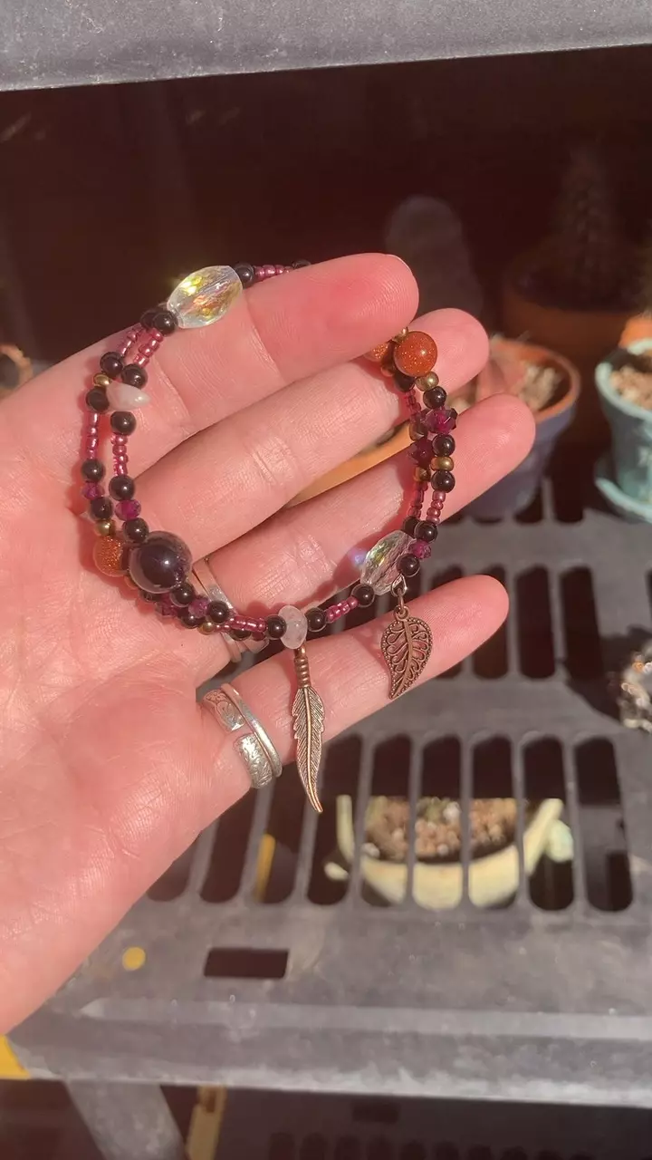 plant/Handmade Memory Wire Crystal Beaded Bracelet-3