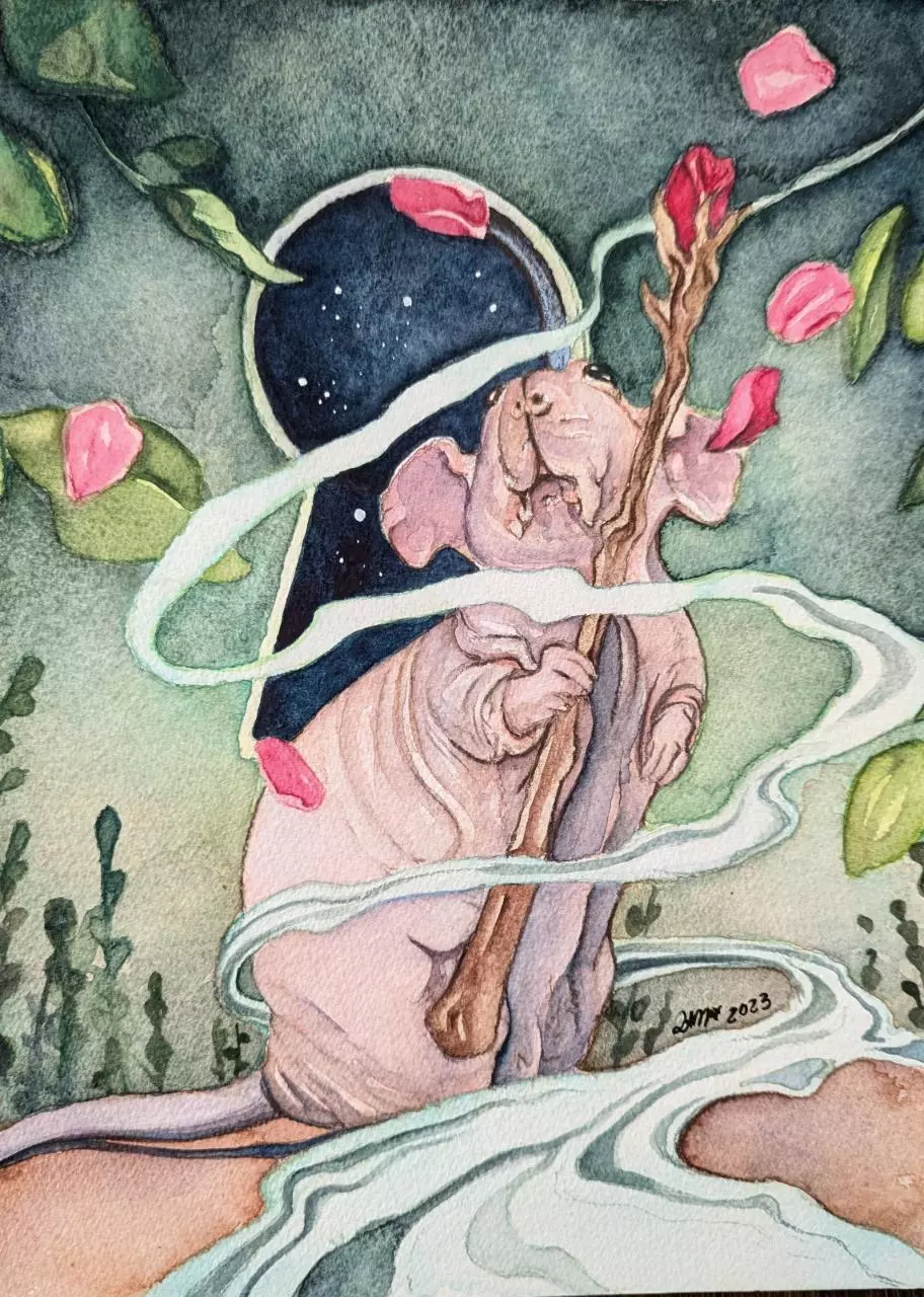 plant/Hairless Mouse magician *original* watercolor art painting-0