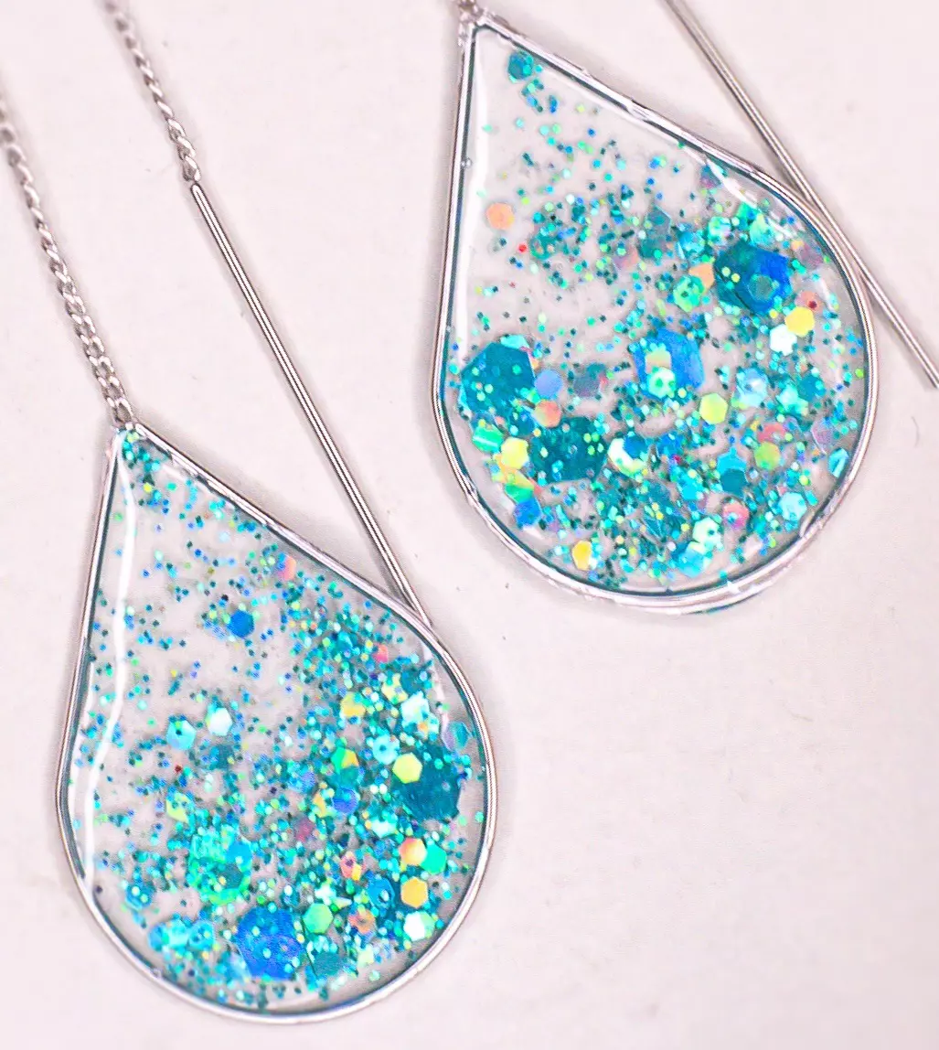 plant/Thiên Lam - Mermaid Glitter Silver Ear Threaders-0