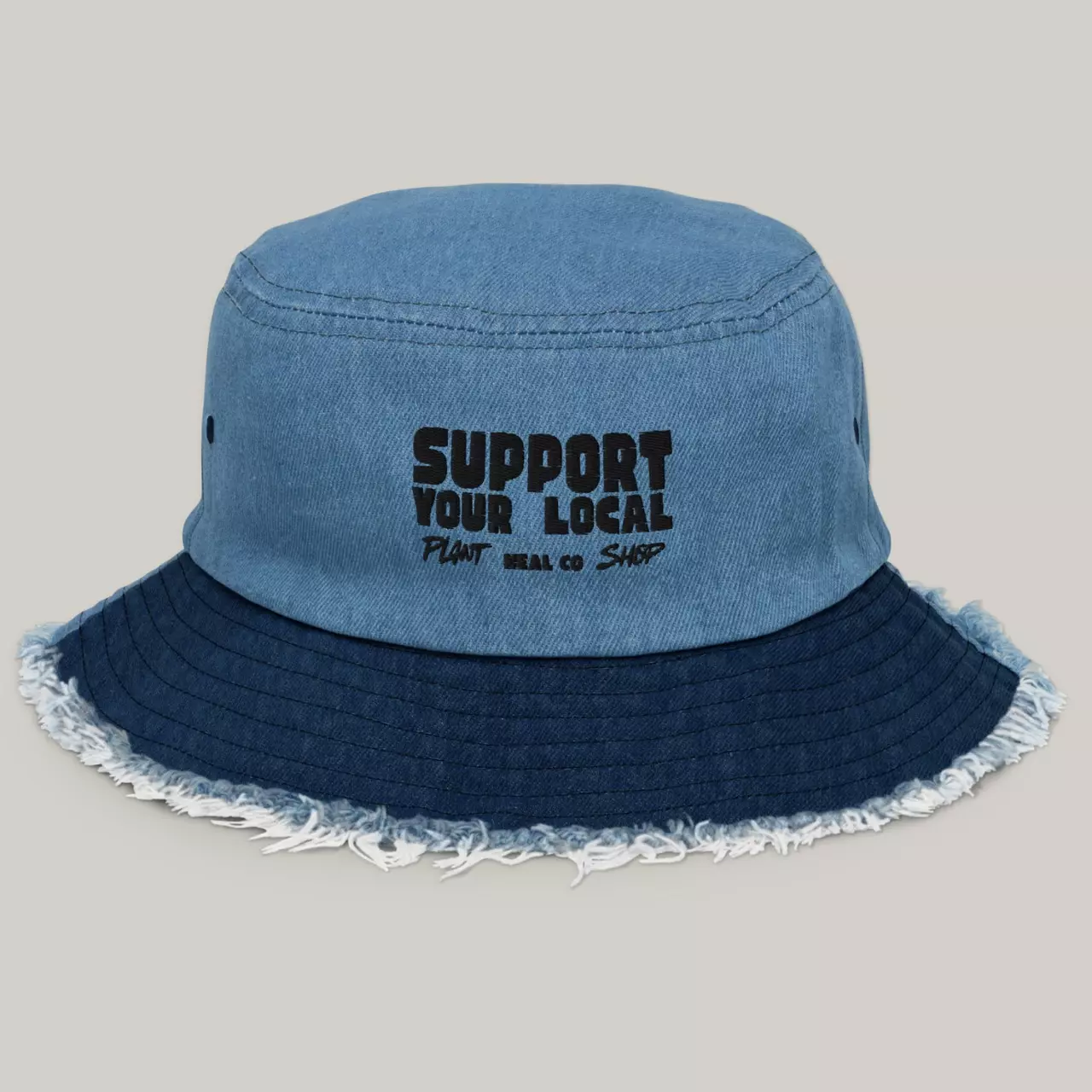 plant/Embroidered Denim Bucket Hat-1