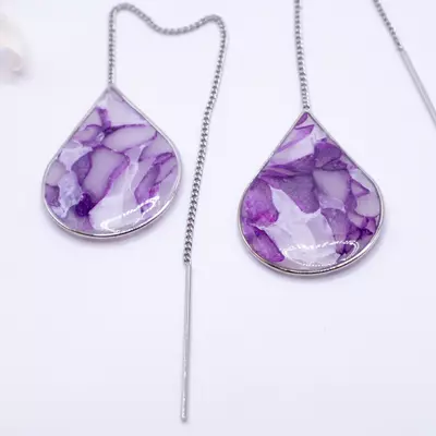 plant/Mộng Huyền - Purple Marble Silver Ear Threaders-0-thumbnail