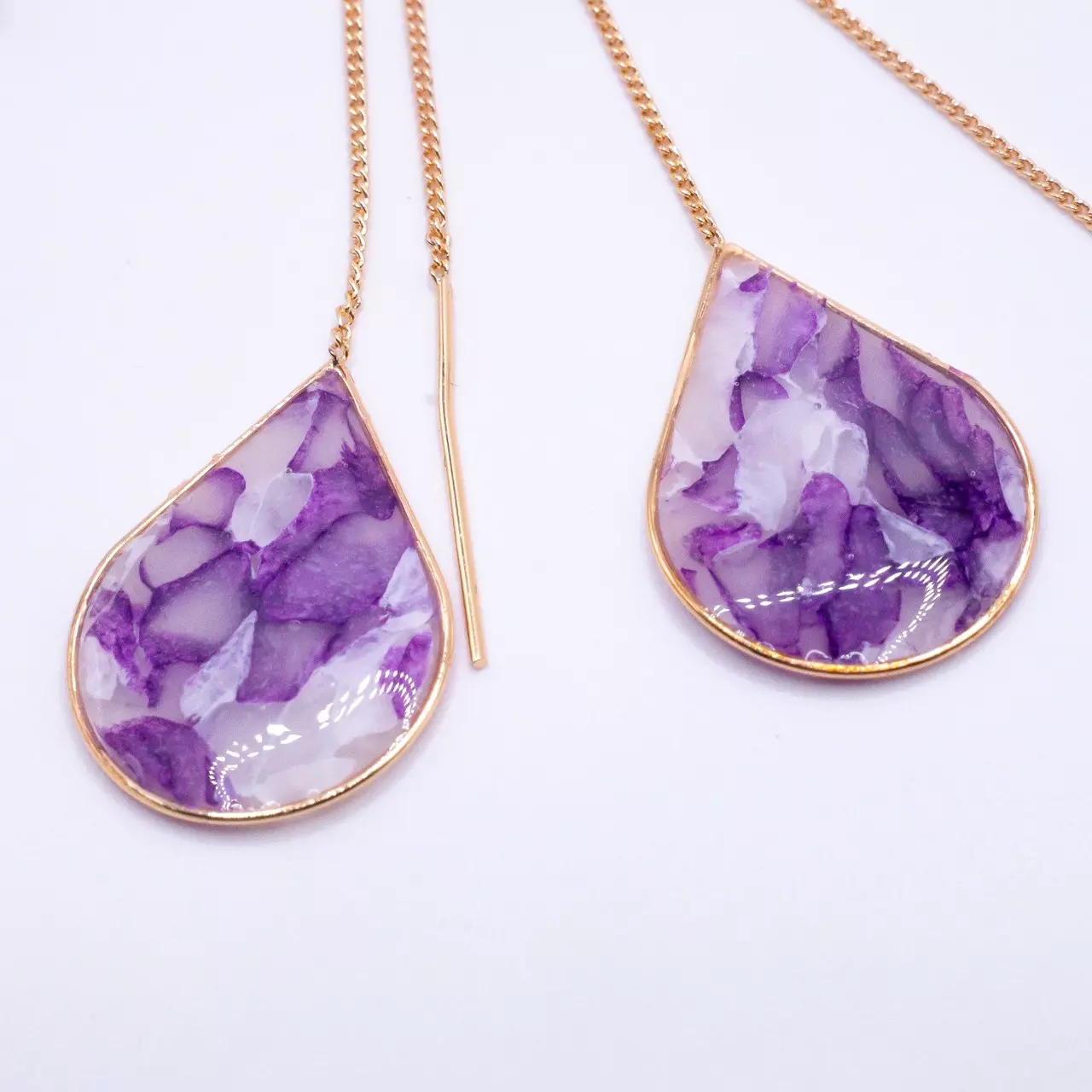 plant/Mộng Huyền - Purple Marble Gold Ear Threaders-0