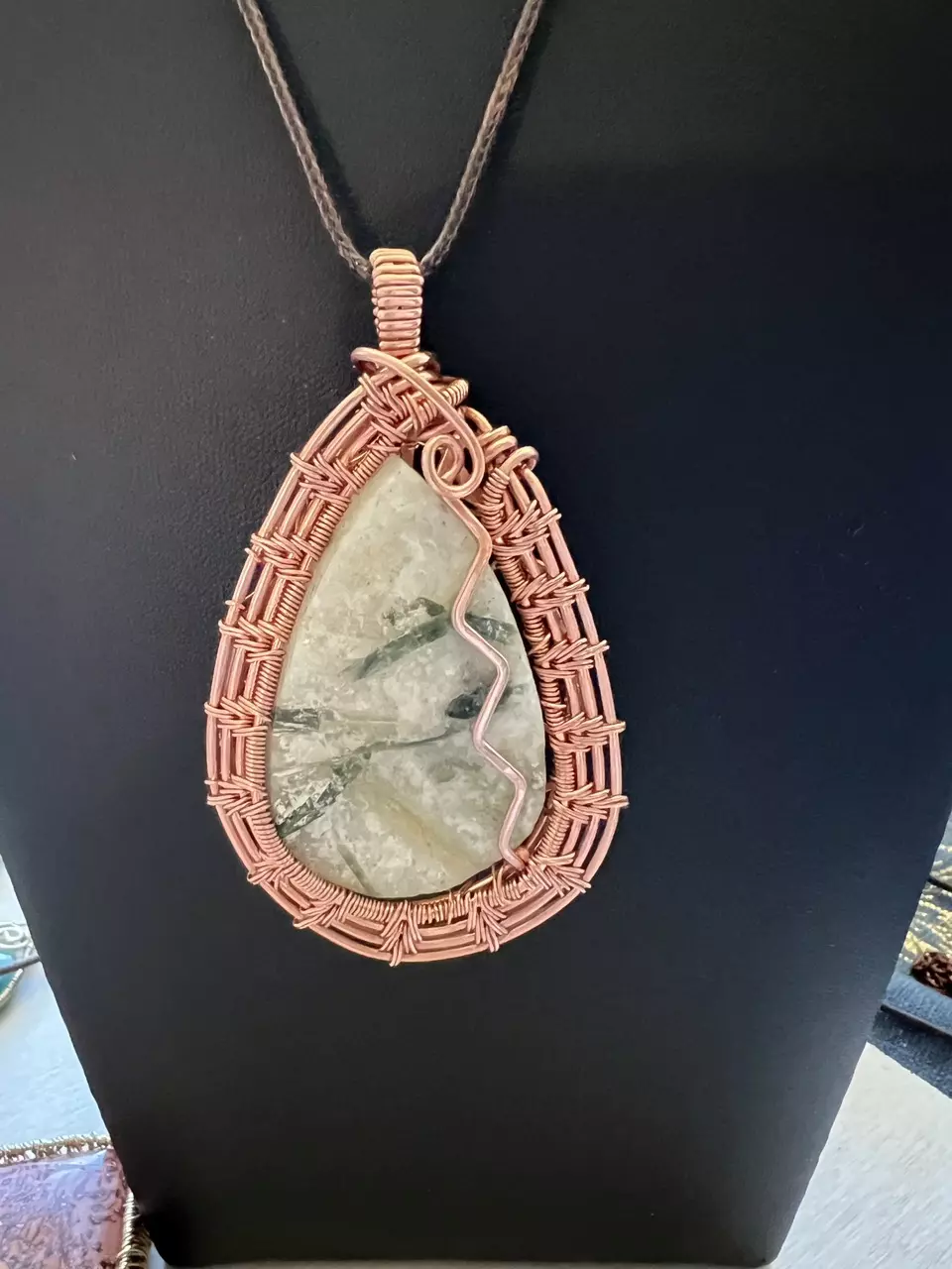 plant/Copper wrapped druzy quart in green tourmaline-0