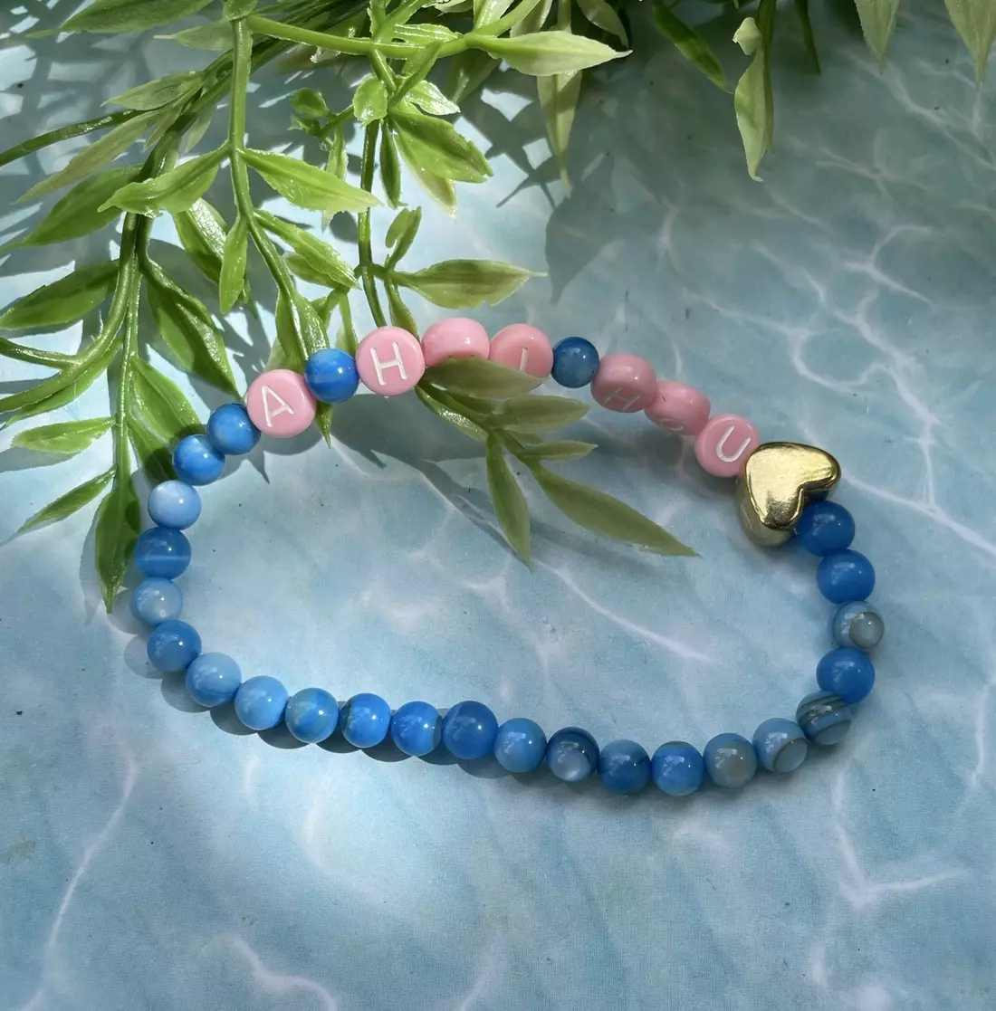 plant/Hawaiian Collection: ‘A HUI HOU’ Blue Agate Stretch Bracelet | 6mm-1