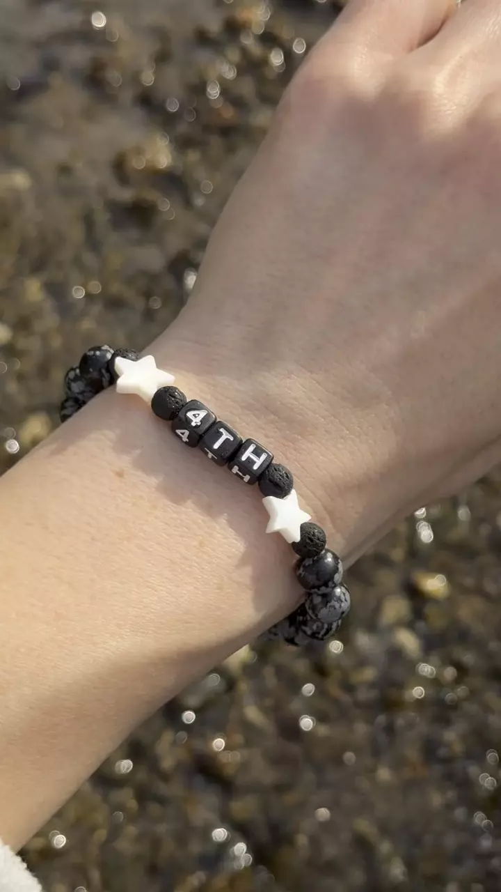 plant/Patriotic Collection: M.O.P. Stars, Lava & Snowflake Obsidian Stretch Bracelet-1