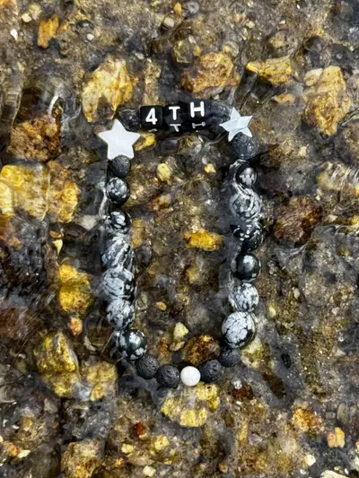 plant/Patriotic Collection: M.O.P. Stars, Lava & Snowflake Obsidian Stretch Bracelet-2-thumbnail