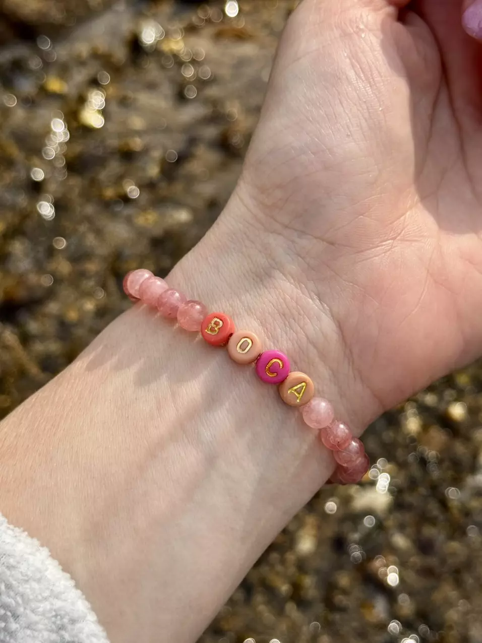 plant/Gold Coast Collection: ‘BOCA’ Raton/Grande Strawberry Quartz Stretch Bracelet-0