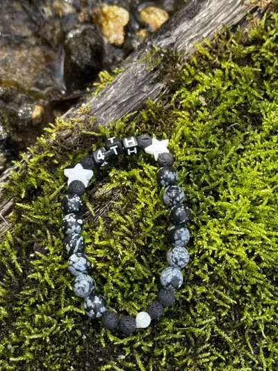 plant/Patriotic Collection: M.O.P. Stars, Lava & Snowflake Obsidian Stretch Bracelet-3-thumbnail
