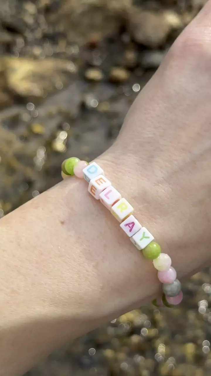 plant/Gold Coast Collection: ‘DELRAY’ Green, White + Pink Quartz Stretch Bracelet |6mm-1