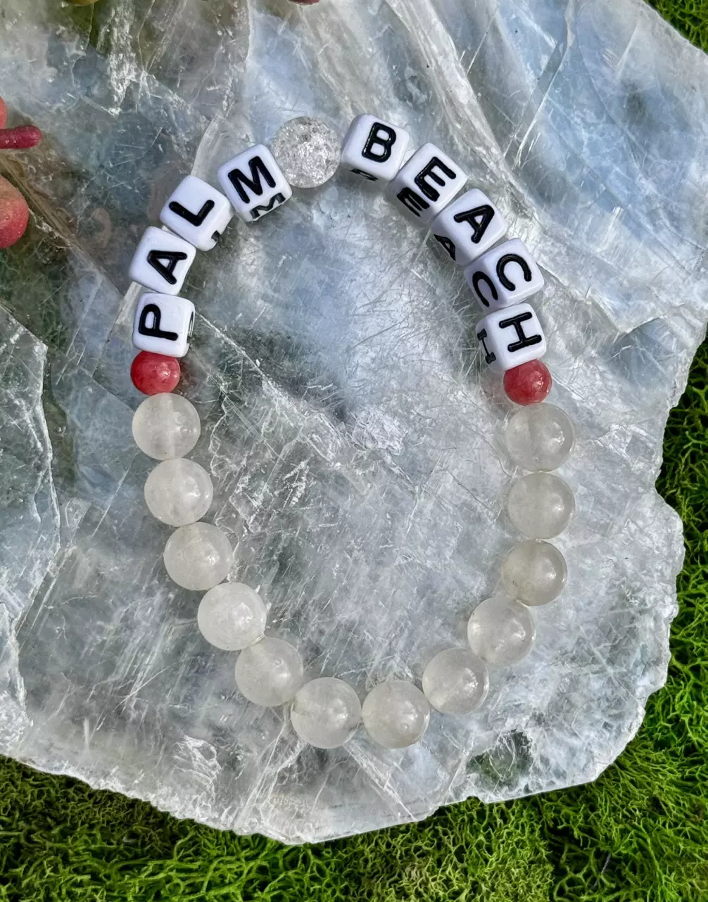 plant/Gold Coast Collection: ‘PALM BEACH’ Rose + Crackled Quartz Stretch Bracelet 8mm-0