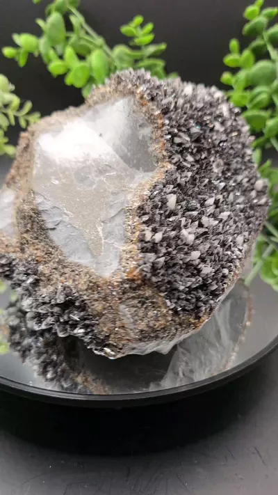 plant/Dogtooth calcite on Iridescent calcite Oskaloosa Iowa-3-thumbnail