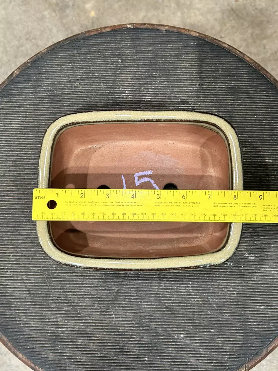 plant/8” Glazed Bonsai Pot - Tan Rectangle-1