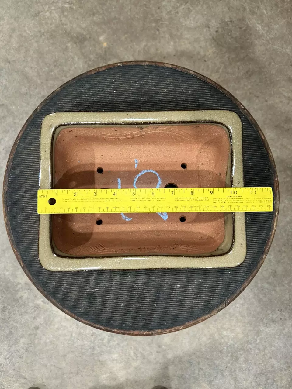 plant/10” Glazed Bonsai Pot - Deep Tan Rectangle-1