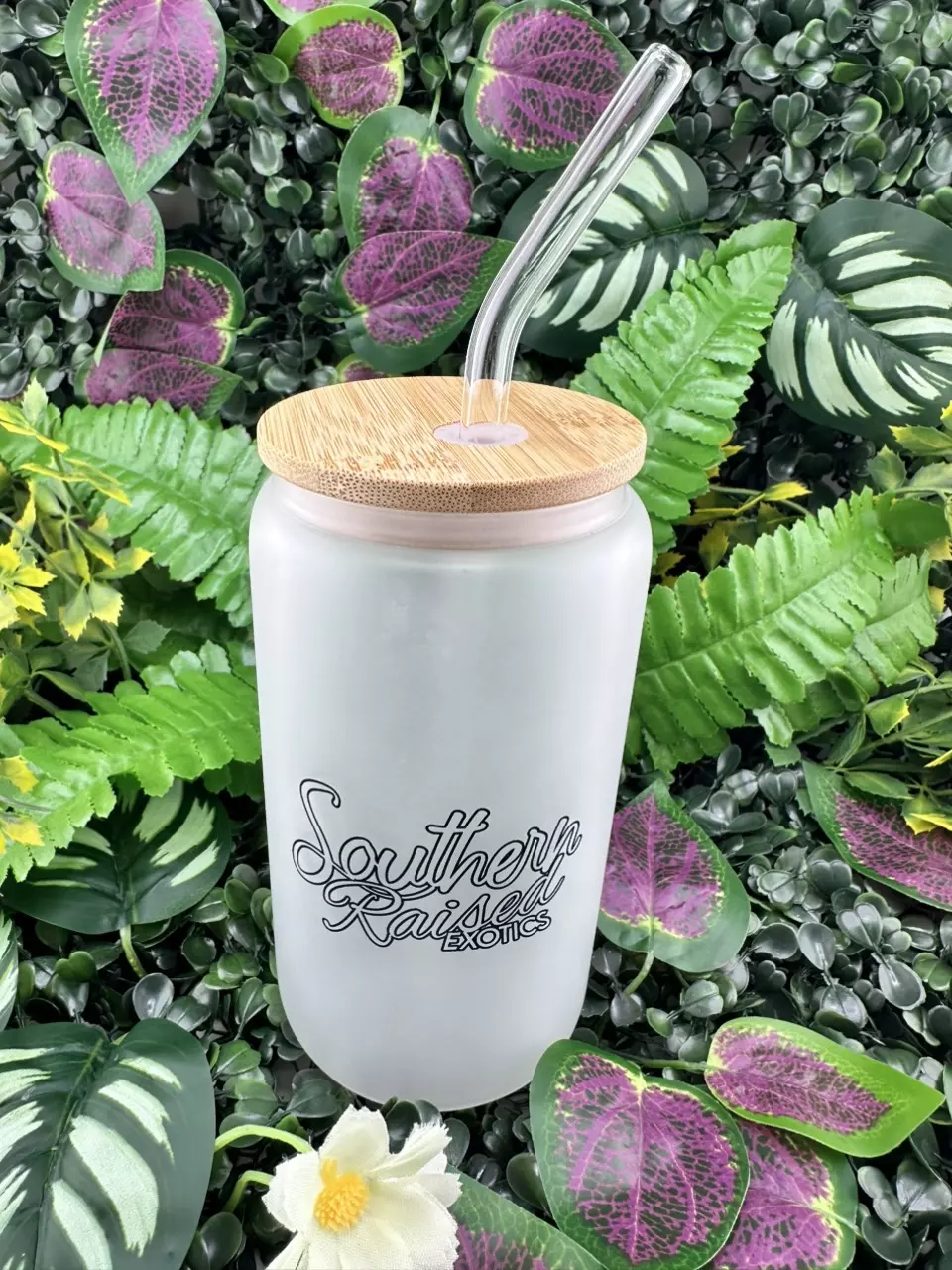 plant/Southern Raised 20oz Cold Brew / Drink Glass with bamboo lid and assorted straw-0