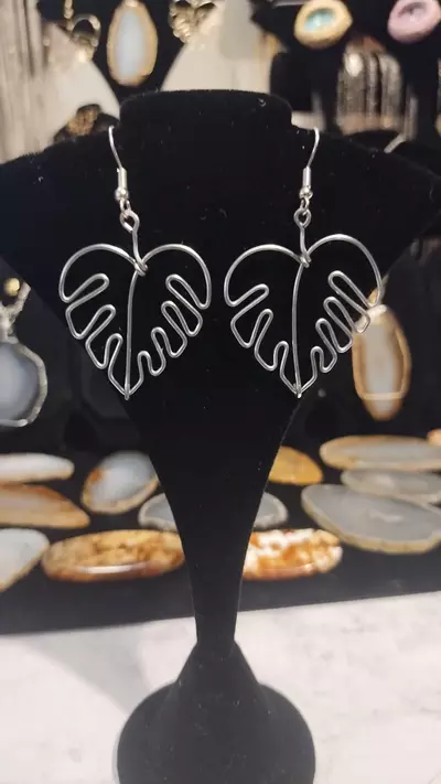 plant/Steel Monstera earrings hand sculpted.-0-thumbnail