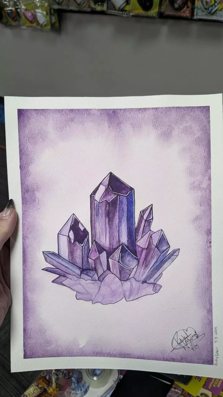 plant/Amethyst Crystal painting print 8.5 x11-0