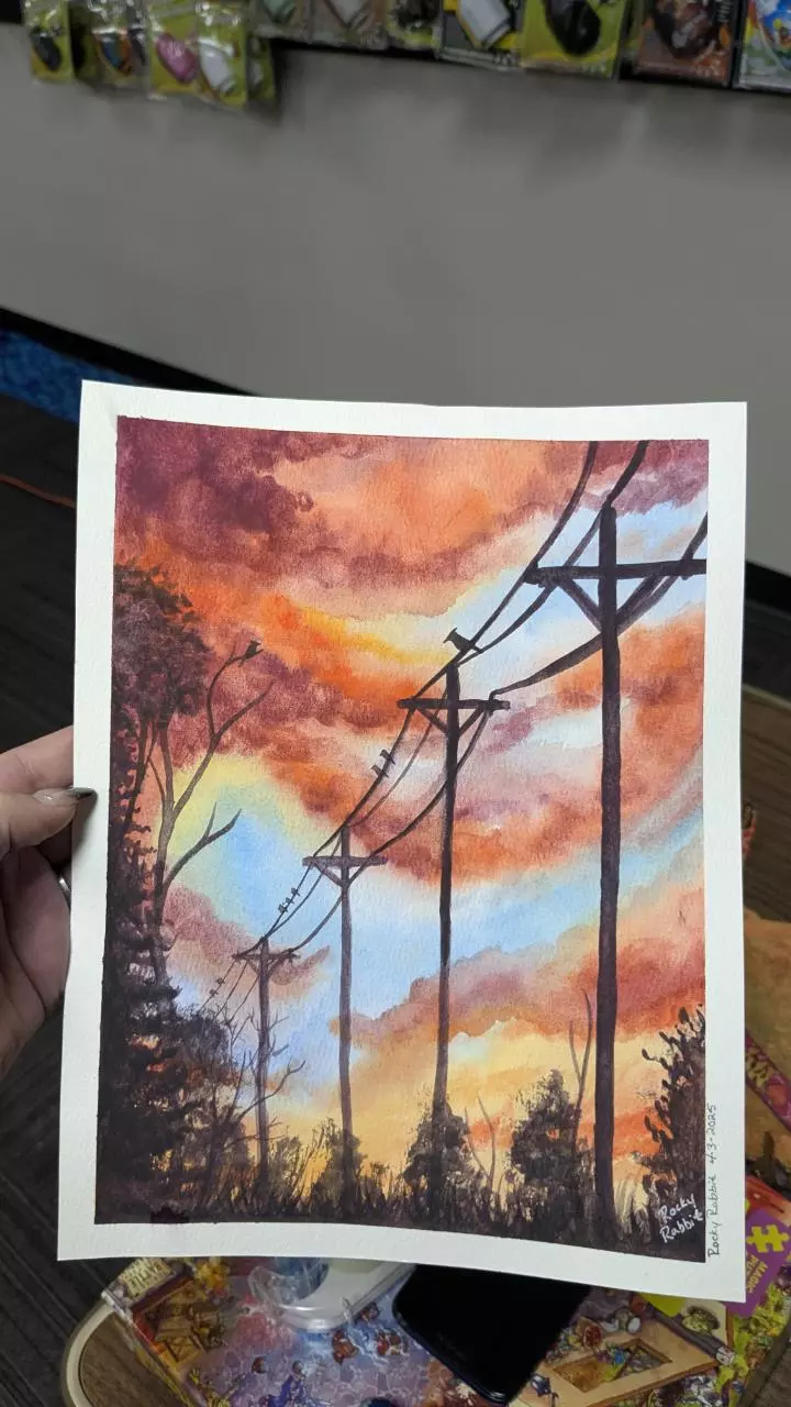 plant/Powerline painted print 8.5x11-0