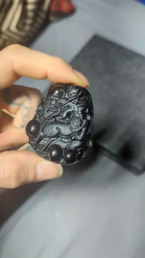 plant/Hand Carved Obsidian Dragon Pendant-0