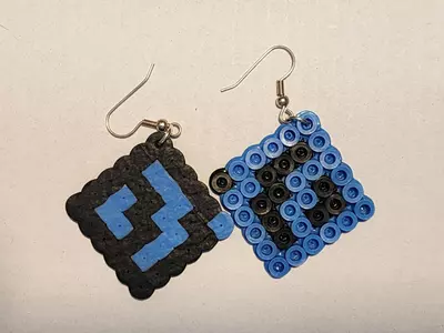 plant/Blue and Black handmade melted bead earrings abstract design-3-thumbnail