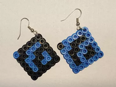 plant/Blue and Black handmade melted bead earrings abstract design-2-thumbnail