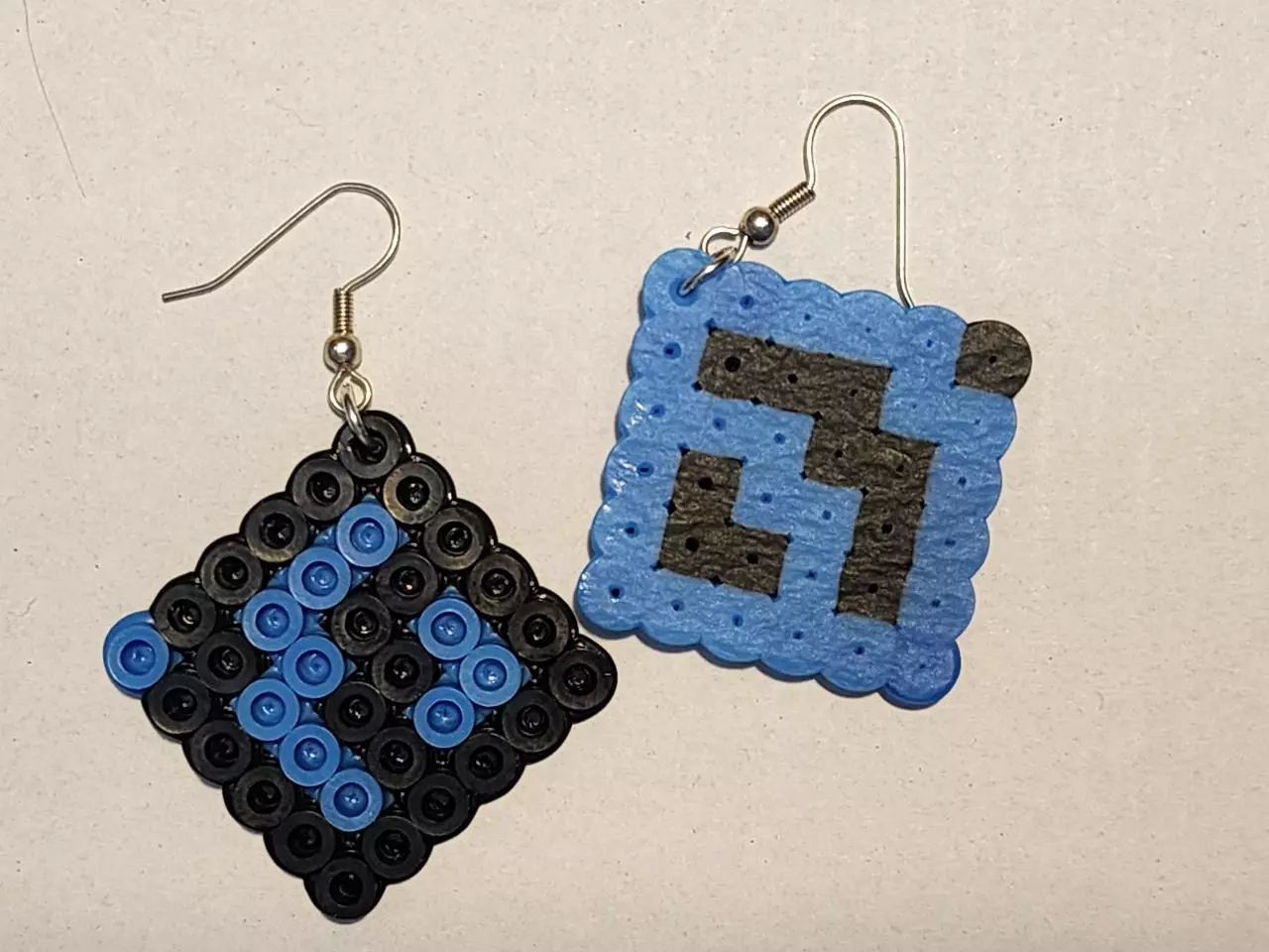 plant/Blue and Black handmade melted bead earrings abstract design-1