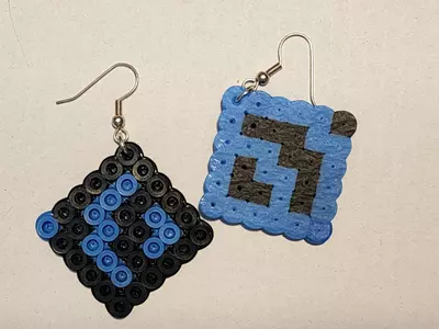 plant/Blue and Black handmade melted bead earrings abstract design-1-thumbnail