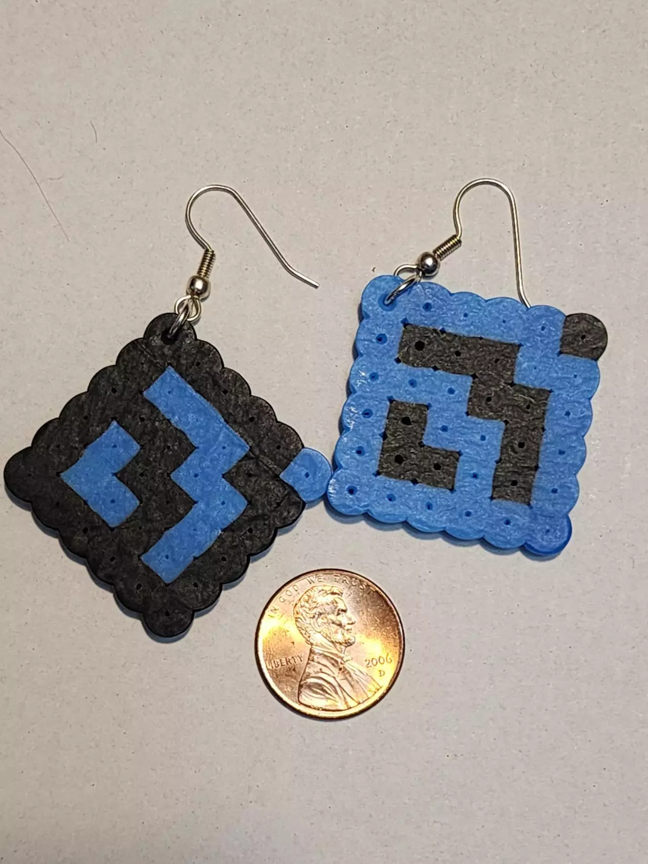 plant/Blue and Black handmade melted bead earrings abstract design-0