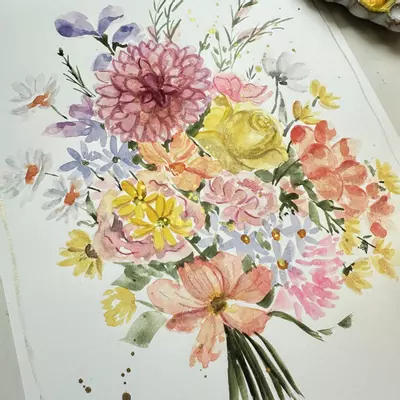 plant/Custom Bridal Bouquet painting 9x12"-2-thumbnail