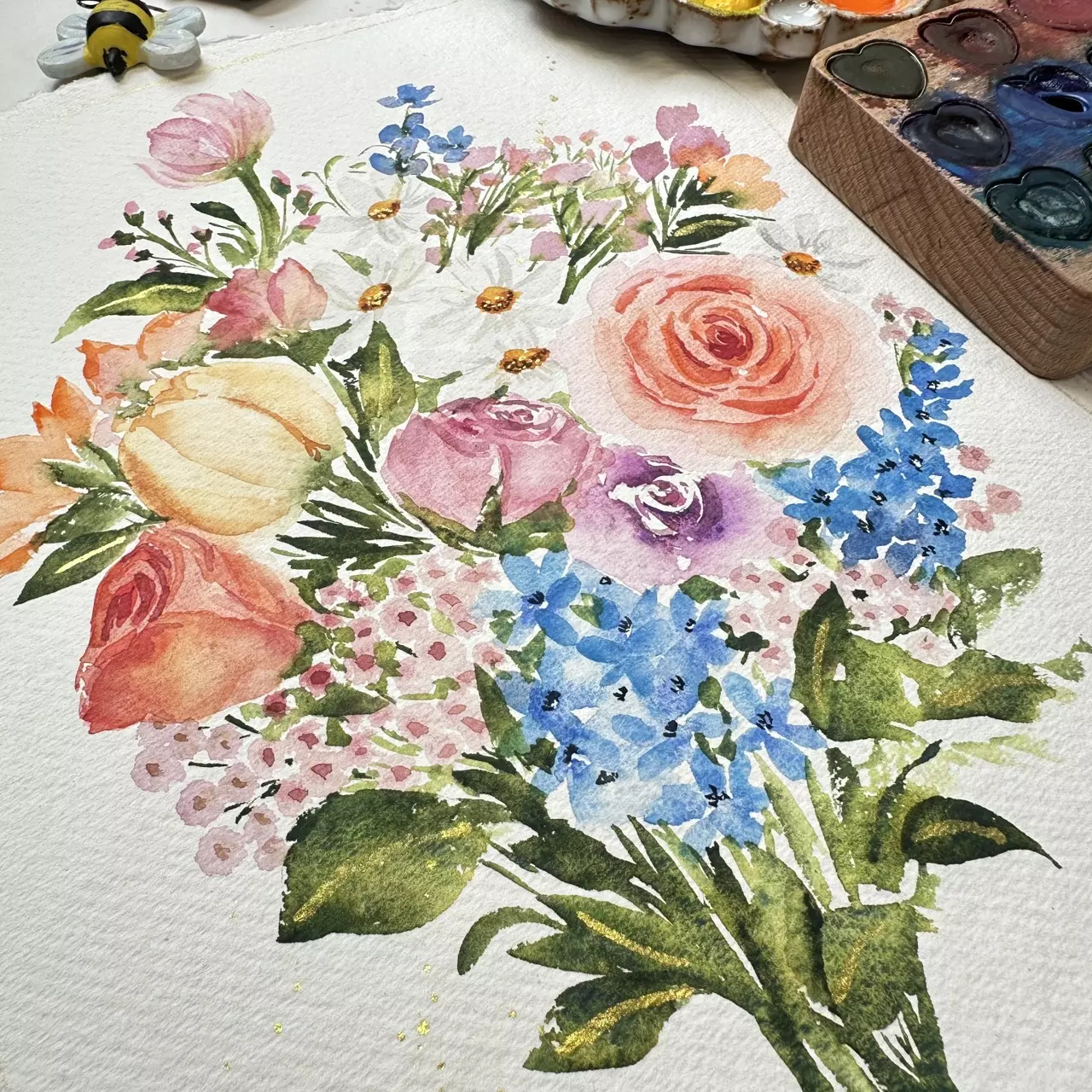 plant/Custom Bridal Bouquet painting 9x12"-0