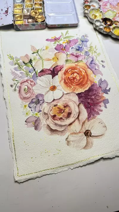 plant/CUSTOM- Bridal bouquet painting 11x14"-0-thumbnail