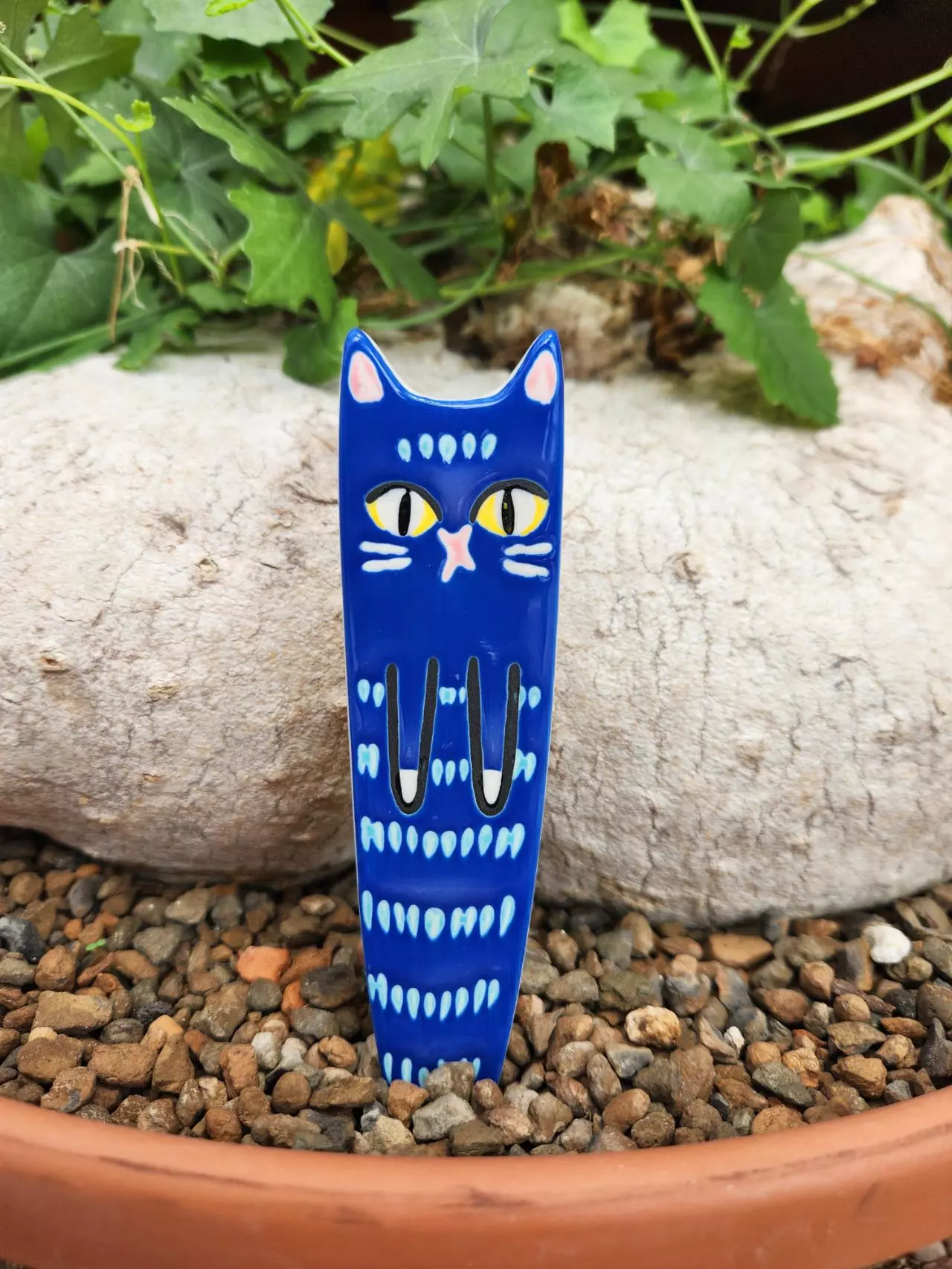 plant/Blue ceramic cat plant stick-0