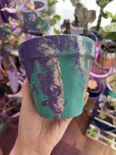 plant/4” Hydro-dipped clay pot: turquoise/purple/silver-3-thumbnail