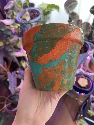 plant/4” Hydro-dipped clay pot: turquoise/orangs-3-thumbnail