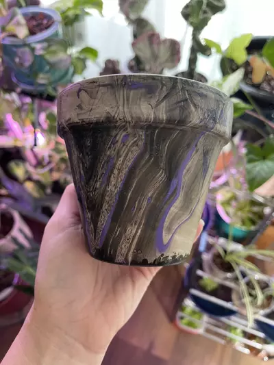 plant/4” Hydro-dipped clay pot: purple/black-2-thumbnail