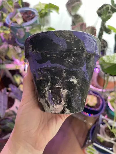 plant/4” Hydro-dipped clay pot: purple/black/silver-2-thumbnail