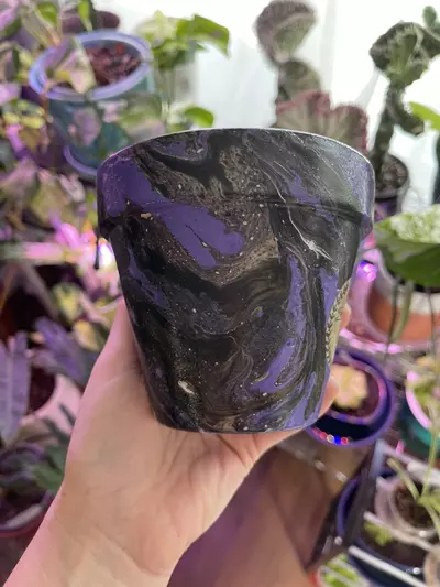 plant/4” Hydro-dipped clay pot: purple/black/silver-1-thumbnail