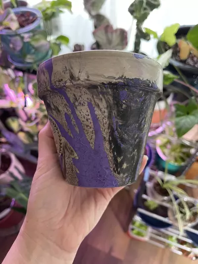 plant/4” Hydro-dipped clay pot: purple/black-3-thumbnail