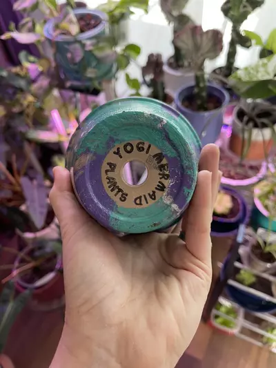 plant/4” Hydro-dipped clay pot: turquoise/purple/silver-1-thumbnail