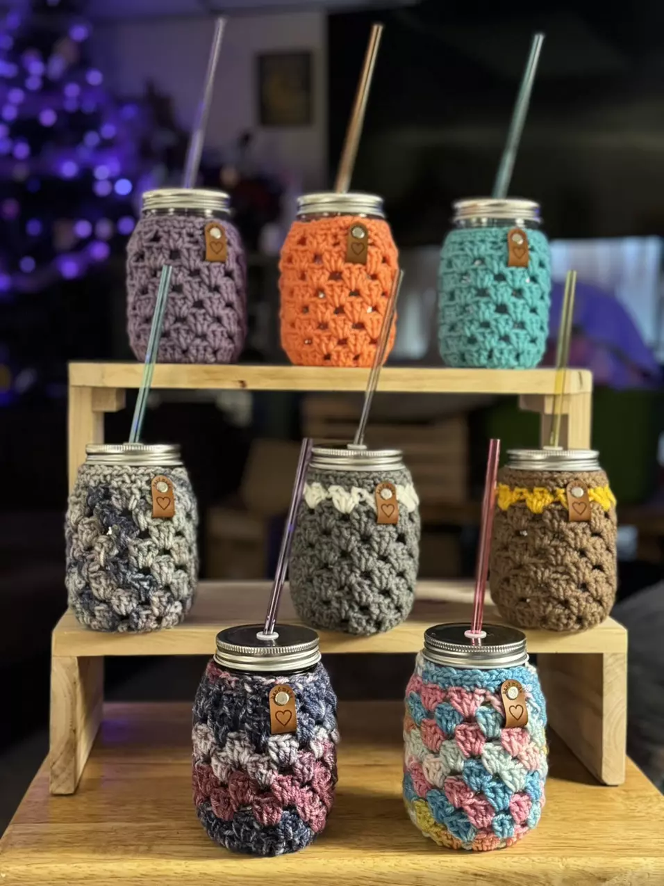plant/Granny Square Cozies/Jar and straw included-0