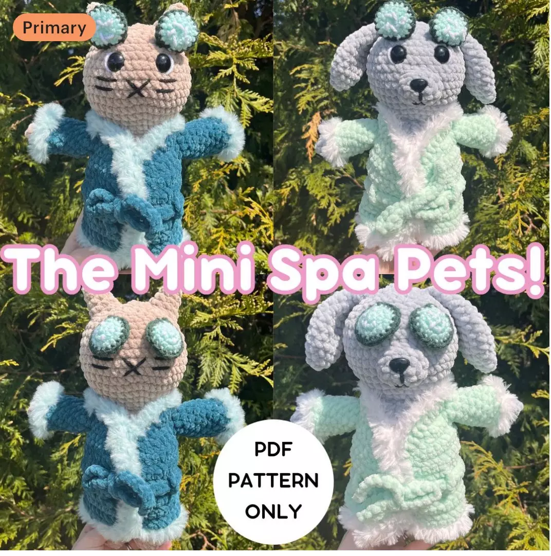 plant/🥒🐶PDF Crochet PATTERN: Mini Spa Pets (NOT a physical product!)-0