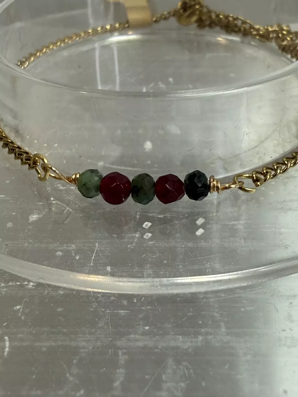 plant/Emerald and ruby gold tone adjustable bracelet-1