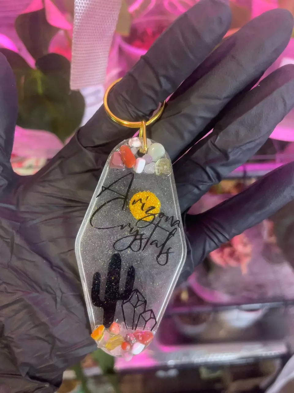 plant/Customizable crystal chip resin keychain-0